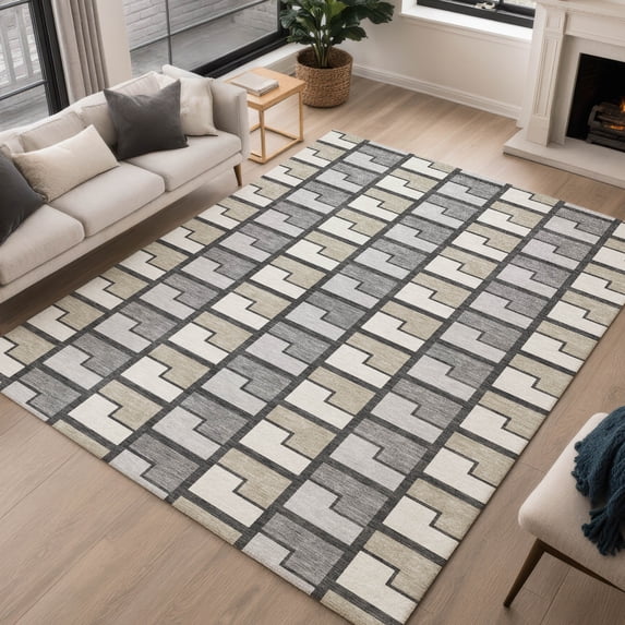 Addison Rugs Chantille Indoor/Outdoor Transitional Geometric Ivory Machine Washable Rectangle Rug, 10' x 14'