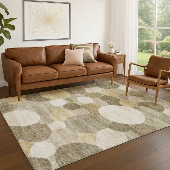 Addison Rugs Chantille Indoor/Outdoor Transitional Geometric Khaki Machine Washable Rectangle Rug, 10' x 14'