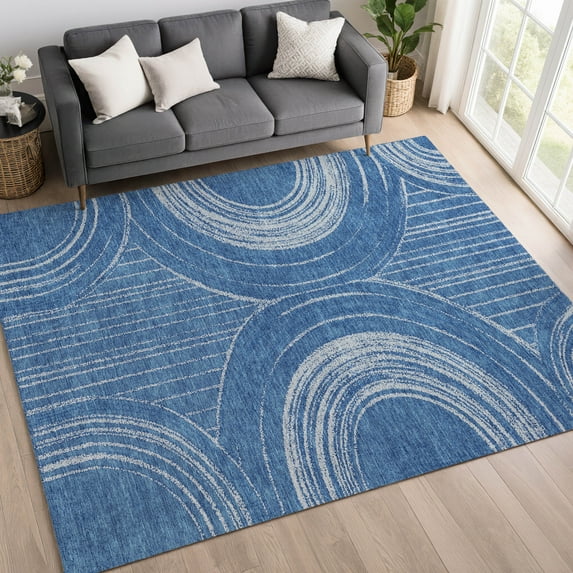 Addison Rugs Chantille Indoor/Outdoor Transitional Geometric Navy Machine Washable Rectangle Rug, 8' x 10'