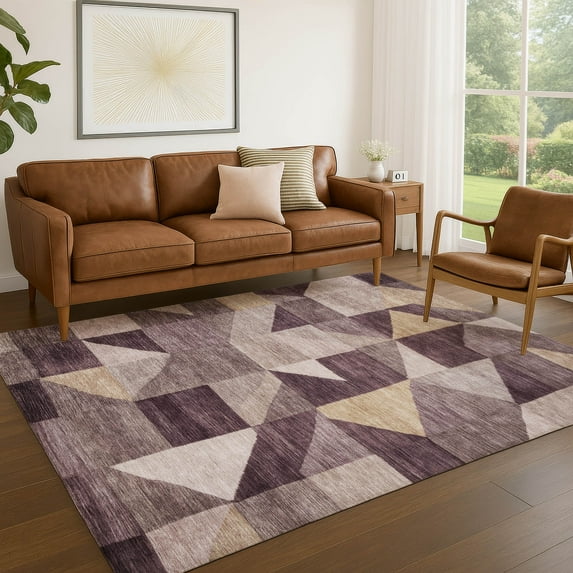 Addison Rugs Chantille Indoor/Outdoor Transitional Geometric Plum Machine Washable Rectangle Rug, 5' x 7'6"