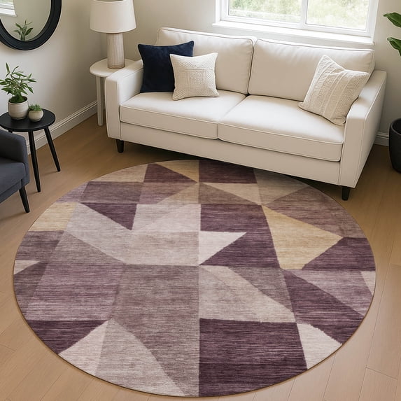 Addison Rugs Chantille Indoor/Outdoor Transitional Geometric Plum Machine Washable Round Rug, 8' x 8'