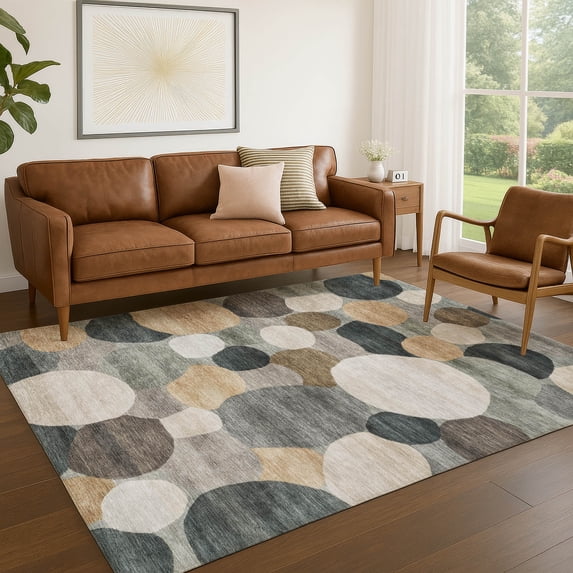 Addison Rugs Chantille Indoor/Outdoor Transitional Geometric Taupe Machine Washable Rectangle Rug, 5' x 7'6"