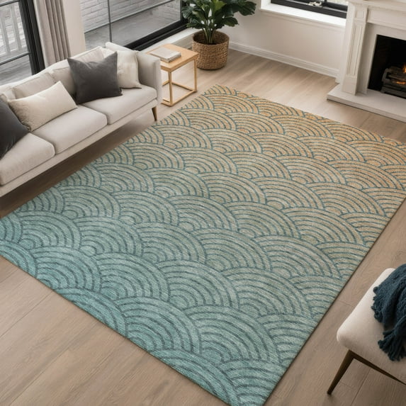 Addison Rugs Chantille Indoor/Outdoor Transitional Geometric Teal Machine Washable Rectangle Rug, 5' x 7'6"