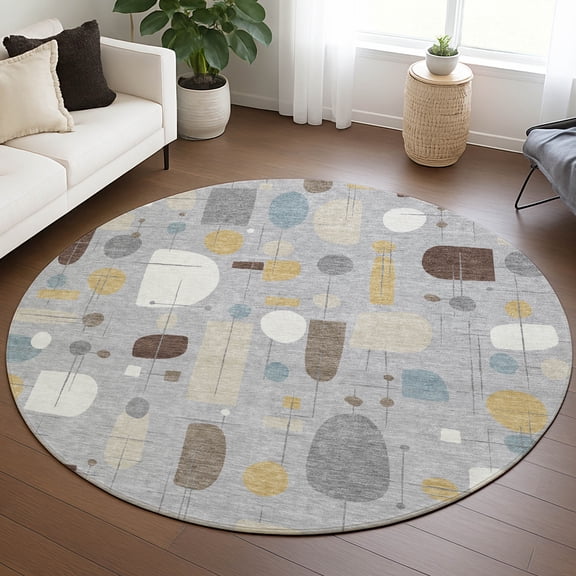 Addison Rugs Chantille Indoor/Outdoor Transitional Mid-century Modern Silver Machine Washable Round Rug, 8' x 8'