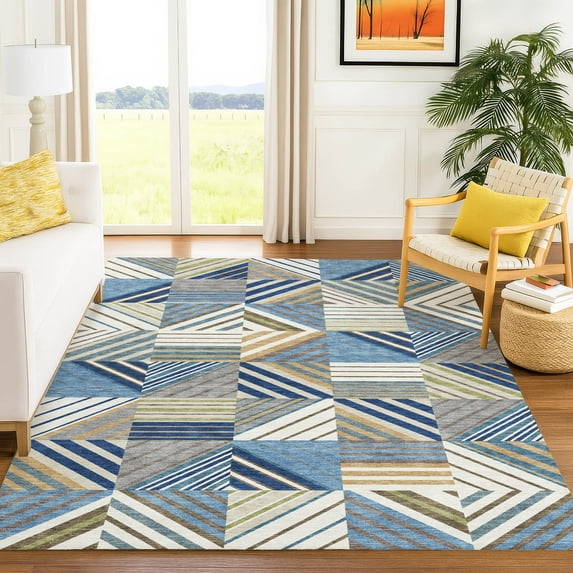 Addison Rugs Chantille Indoor/Outdoor Transitional Patchwork Denim Machine Washable Rectangle Rug, 10' x 14'