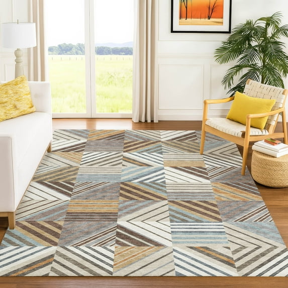 Addison Rugs Chantille Indoor/Outdoor Transitional Patchwork Taupe Machine Washable Rectangle Rug, 3' x 5'