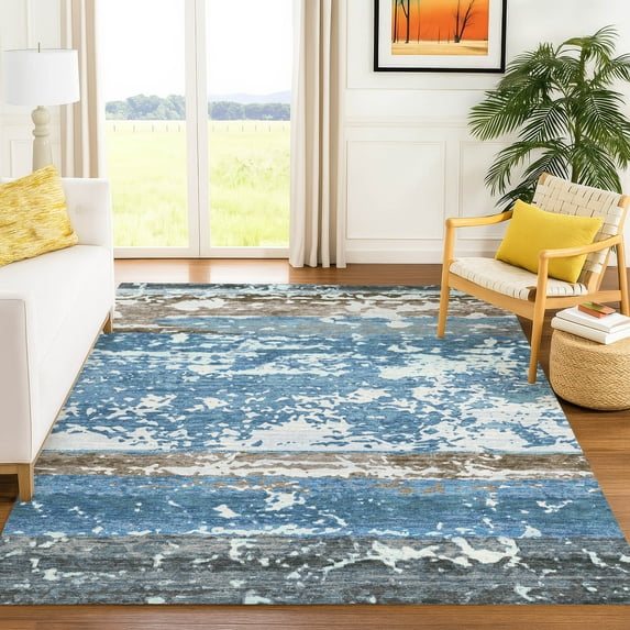 Addison Rugs Chantille Indoor/Outdoor Transitional Stripes Blue Machine Washable Rectangle Rug, 9' x 12'