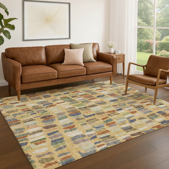 Addison Rugs Chantille Indoor/Outdoor Transitional Stripes Gold Machine Washable Rectangle Rug, 10' x 14'