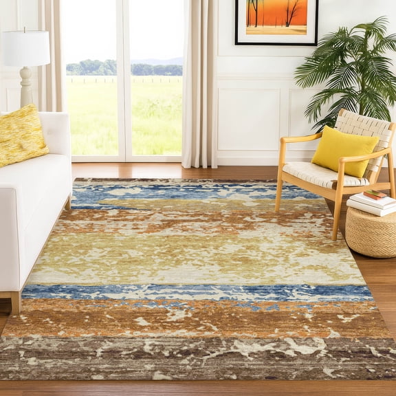Addison Rugs Chantille Indoor/Outdoor Transitional Stripes Gold Machine Washable Rectangle Rug, 10' x 14'