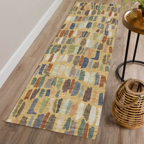 Addison Rugs Chantille Indoor/Outdoor Transitional Stripes Gold Machine Washable Runner Rug, 2'3" x 7'6"