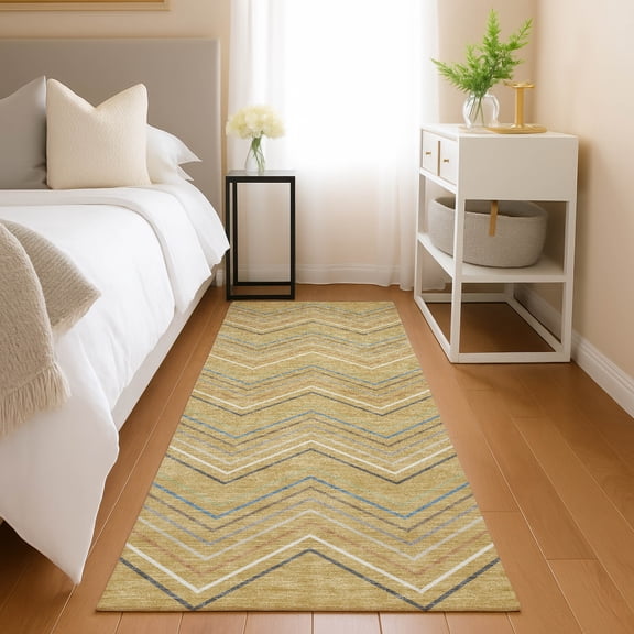 Addison Rugs Chantille Indoor/Outdoor Transitional Stripes Gold Machine Washable Runner Rug, 2'3" x 7'6"