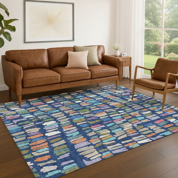 Addison Rugs Chantille Indoor/Outdoor Transitional Stripes Navy Machine Washable Rectangle Rug, 5' x 7'6"
