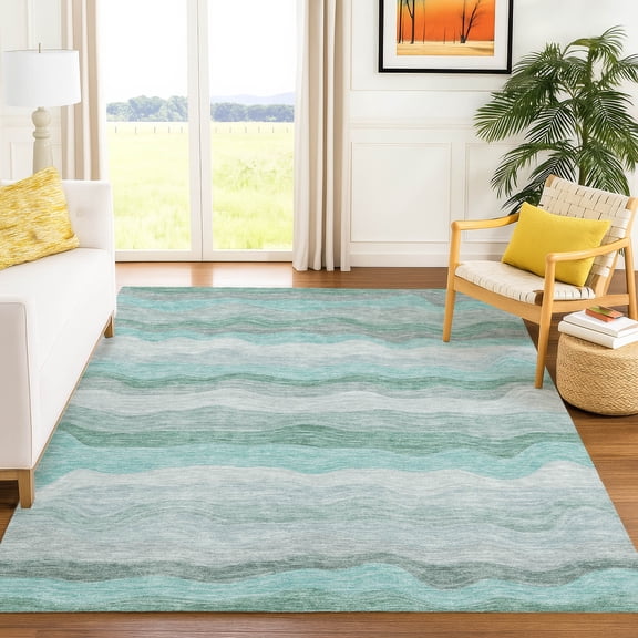 Addison Rugs Chantille Indoor/Outdoor Transitional Stripes Teal Machine Washable Rectangle Rug, 5' x 7'6"