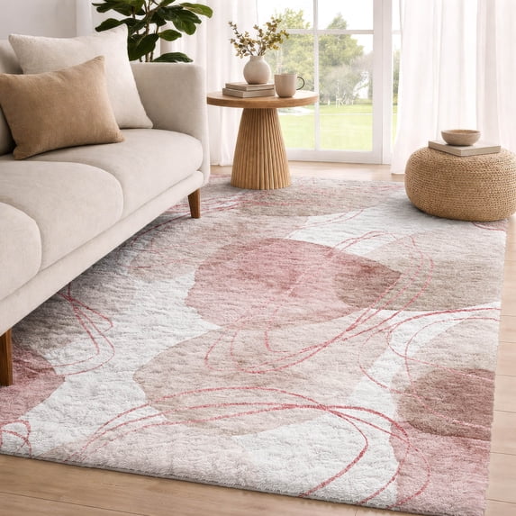 Addison Rugs Dream Shag Premium Machine Washable Contemporary Circles Merlot Rectangle Rug, 8' x 10'