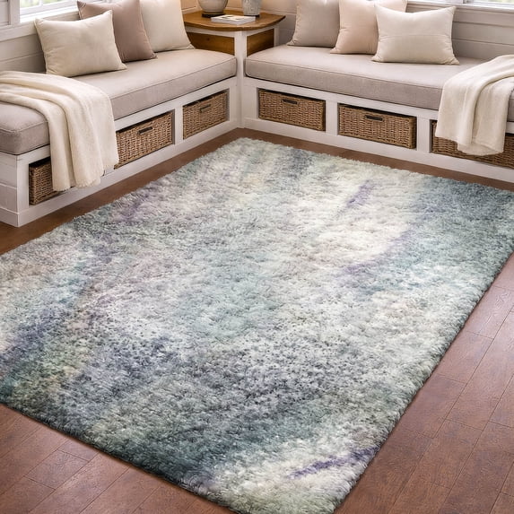 Addison Rugs Dream Shag Premium Machine Washable Contemporary Watercolors Ivory Rectangle Rug, 5' x 7'6"