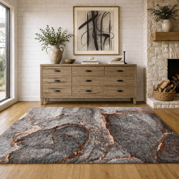 Addison Rugs Dream Shag Premium Machine Washable Contemporary Watercolors Peach Rectangle Rug, 8' x 10'