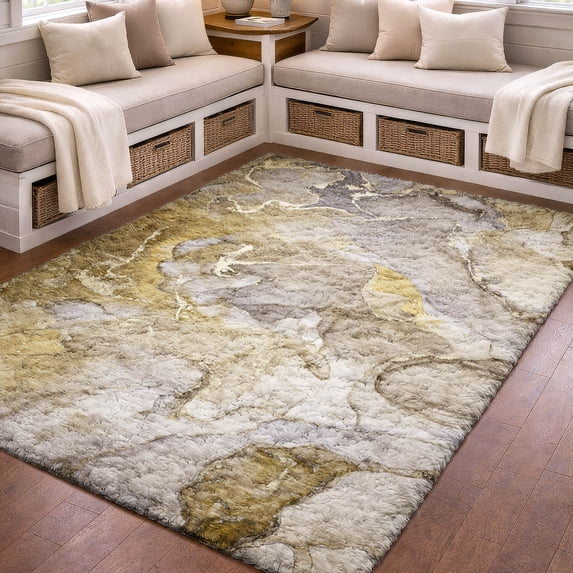 Addison Rugs Dream Shag Premium Machine Washable Contemporary Watercolors Taupe Rectangle Rug, 8' x 10'