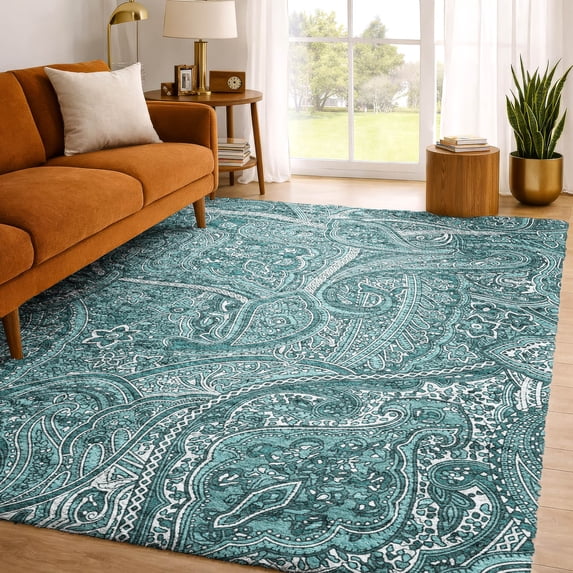 Addison Rugs Dream Shag Premium Machine Washable Traditional Paisley Teal Rectangle Rug, 3' x 5'