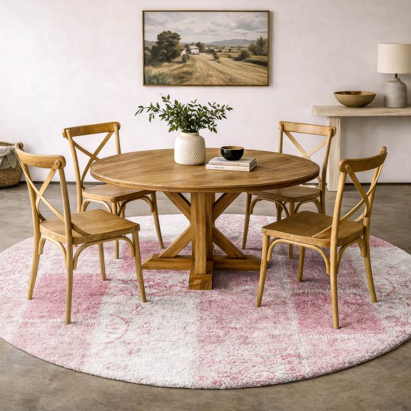 Addison Rugs Dream Shag Premium Machine Washable Traditional Patchwork Pink Round Rug, 8' x 8'