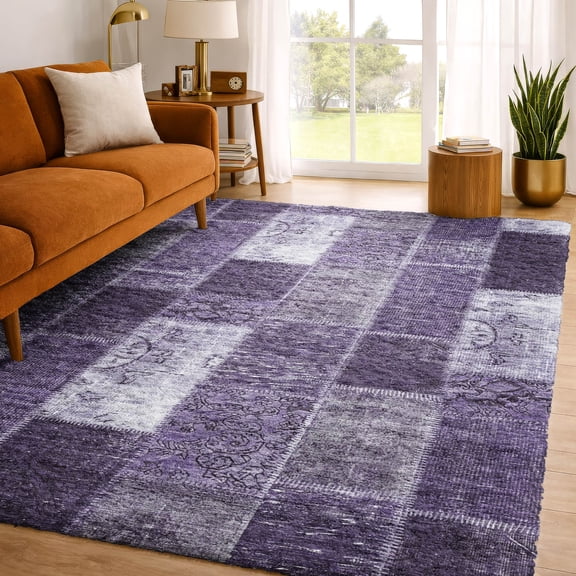 Addison Rugs Dream Shag Premium Machine Washable Traditional Patchwork Purple Rectangle Rug, 10' x 14'