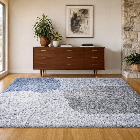 Addison Rugs Dream Shag Premium Machine Washable Transitional Abstract Blue Rectangle Rug, 10' x 14'