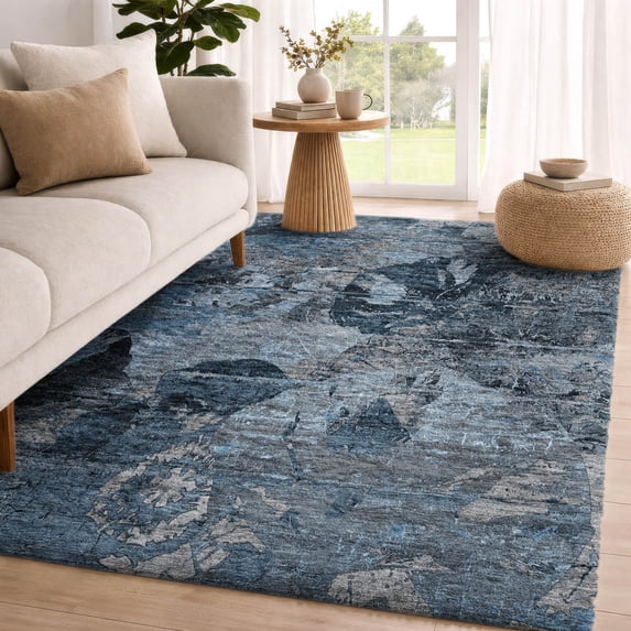Addison Rugs Dream Shag Premium Machine Washable Transitional Abstract Fauna Denim Rectangle Rug, 10' x 14'