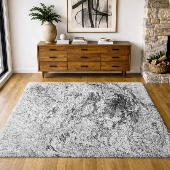 Addison Rugs Dream Shag Premium Machine Washable Transitional Abstract Gray Rectangle Rug, 3' x 5'