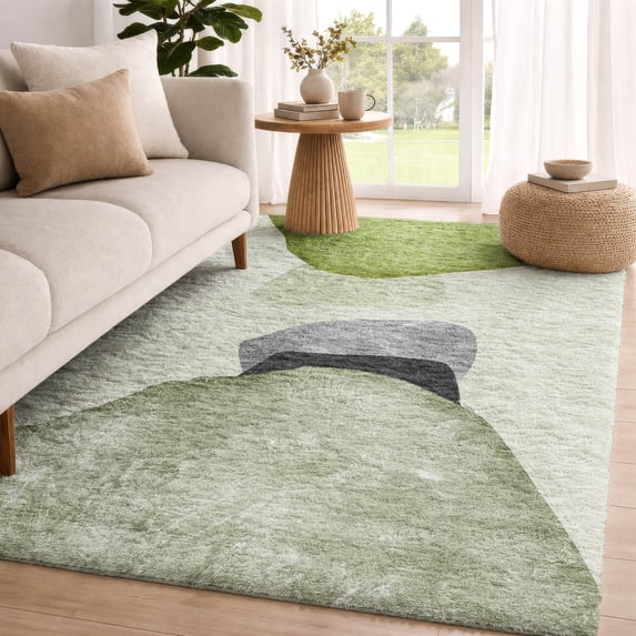 Addison Rugs Dream Shag Premium Machine Washable Transitional Abstract Green Rectangle Rug, 5' x 7'6"