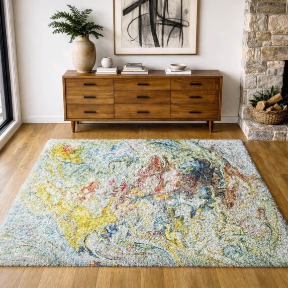 Addison Rugs Dream Shag Premium Machine Washable Transitional Abstract Ivory Rectangle Rug, 5' x 7'6"