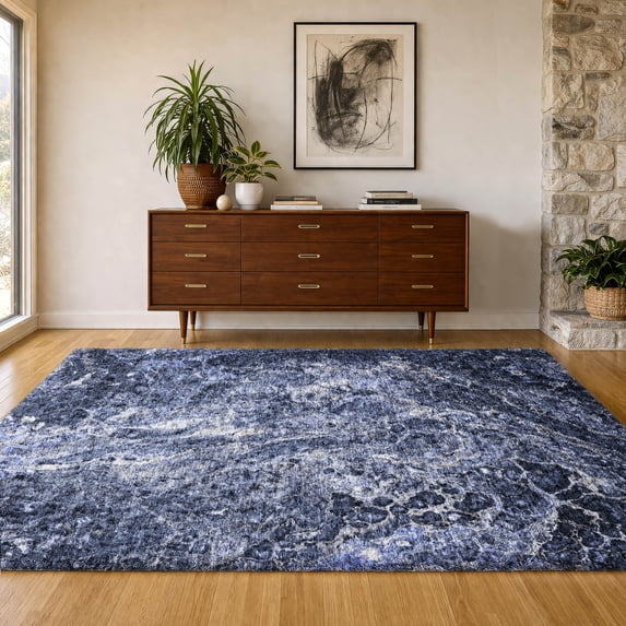 Addison Rugs Dream Shag Premium Machine Washable Transitional Abstract Navy Rectangle Rug, 10' x 14'