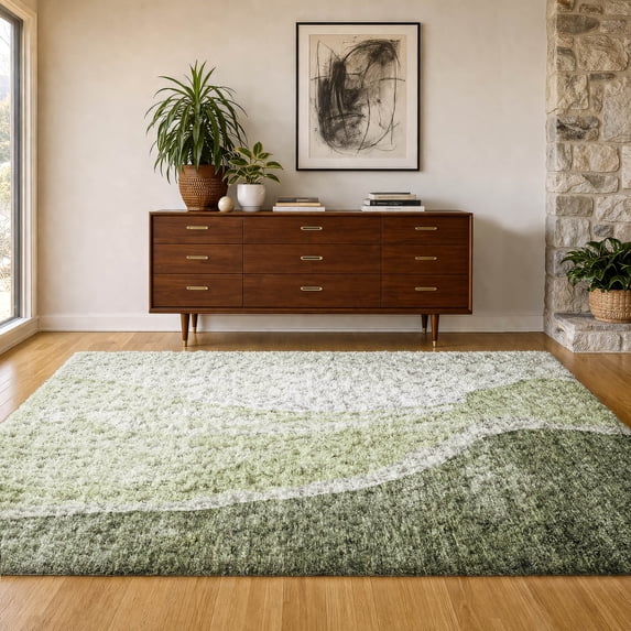 Addison Rugs Dream Shag Premium Machine Washable Transitional Abstract Olive Rectangle Rug, 8' x 10'