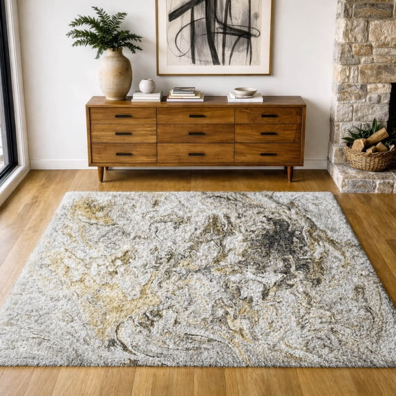 Addison Rugs Dream Shag Premium Machine Washable Transitional Abstract Taupe Rectangle Rug, 5' x 7'6"