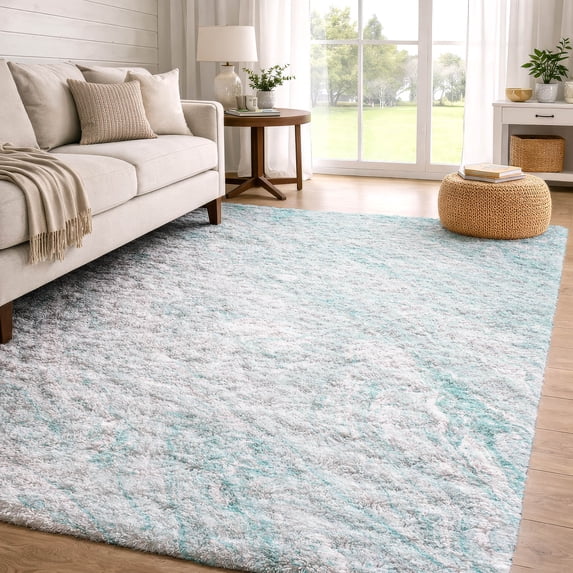 Addison Rugs Dream Shag Premium Machine Washable Transitional Abstract Teal Rectangle Rug, 5' x 7'6"