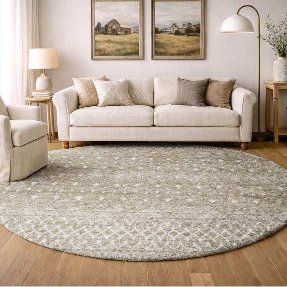 Addison Rugs Dream Shag Premium Machine Washable Transitional Boho Taupe Round Rug, 8' x 8'
