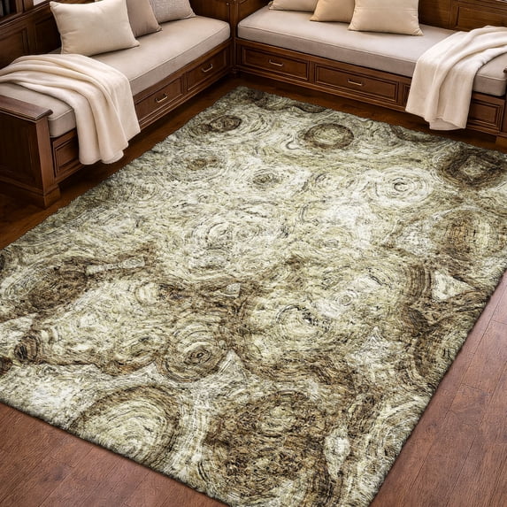 Addison Rugs Dream Shag Premium Machine Washable Transitional Circles Beige Rectangle Rug, 10' x 14'