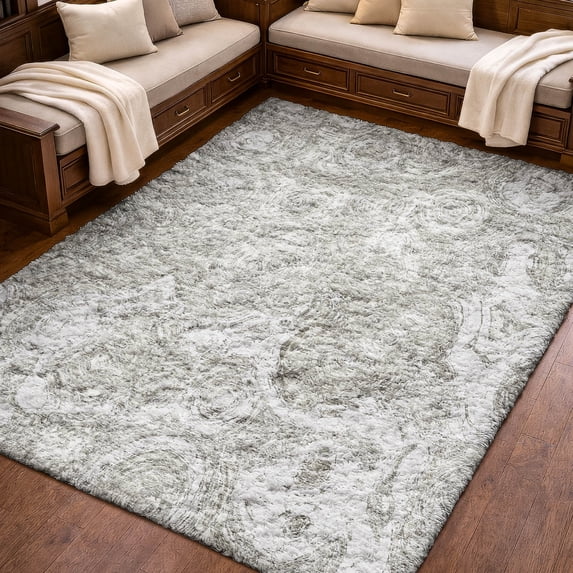 Addison Rugs Dream Shag Premium Machine Washable Transitional Circles Ivory Rectangle Rug, 8' x 10'