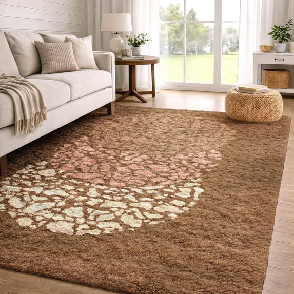 Addison Rugs Dream Shag Premium Machine Washable Transitional Circles Paprika Rectangle Rug, 8' x 10'
