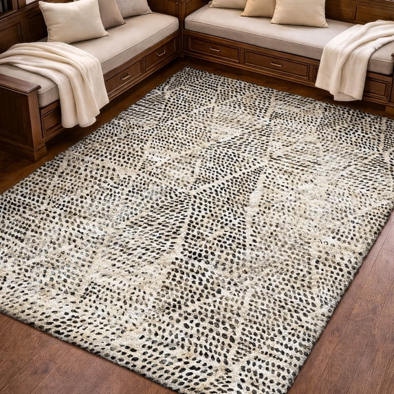 Addison Rugs Dream Shag Premium Machine Washable Transitional Diamond Beige Rectangle Rug, 10' x 14'