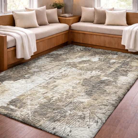 Addison Rugs Dream Shag Premium Machine Washable Transitional Floral Beige Rectangle Rug, 10' x 14'