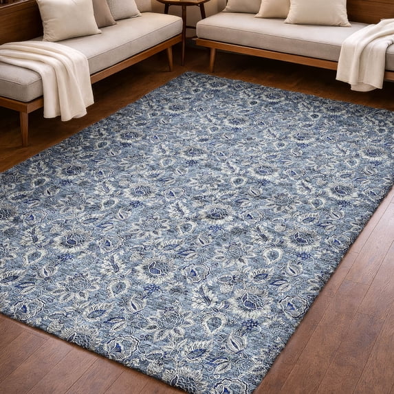 Addison Rugs Dream Shag Premium Machine Washable Transitional Floral Blue Rectangle Rug, 10' x 14'