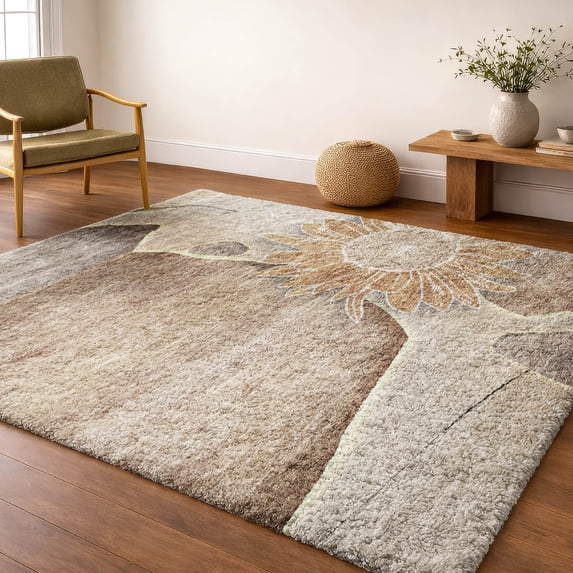 Addison Rugs Dream Shag Premium Machine Washable Transitional Floral Brown Rectangle Rug, 9' x 12'