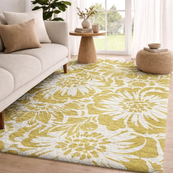 Addison Rugs Dream Shag Premium Machine Washable Transitional Floral Gold Rectangle Rug, 10' x 14'
