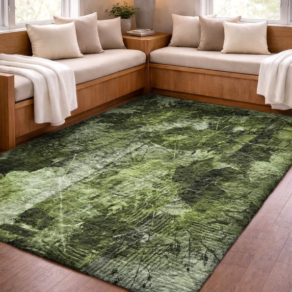 Addison Rugs Dream Shag Premium Machine Washable Transitional Floral Green Rectangle Rug, 10' x 14'