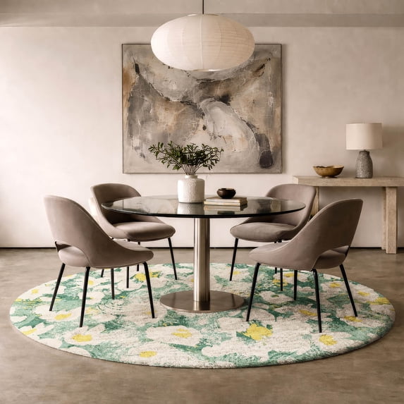 Addison Rugs Dream Shag Premium Machine Washable Transitional Floral Green Round Rug, 8' x 8'