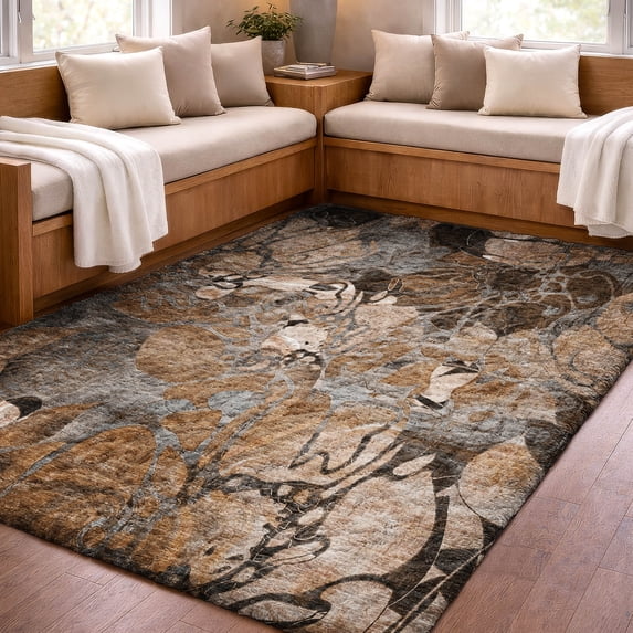 Addison Rugs Dream Shag Premium Machine Washable Transitional Floral Paprika Rectangle Rug, 10' x 14'