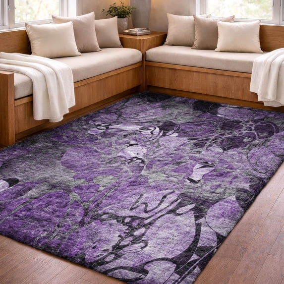 Addison Rugs Dream Shag Premium Machine Washable Transitional Floral Purple Rectangle Rug, 8' x 10'