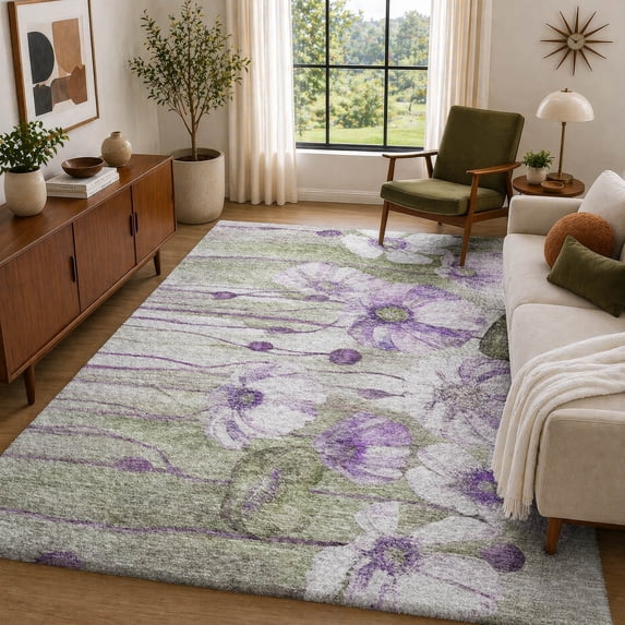 Addison Rugs Dream Shag Premium Machine Washable Transitional Floral Purple Rectangle Rug, 9' x 12'