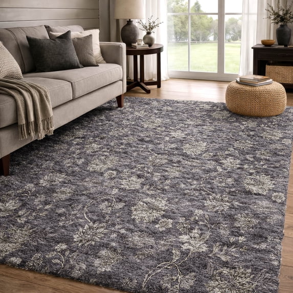 Addison Rugs Dream Shag Premium Machine Washable Transitional Floral Taupe Rectangle Rug, 3' x 5'