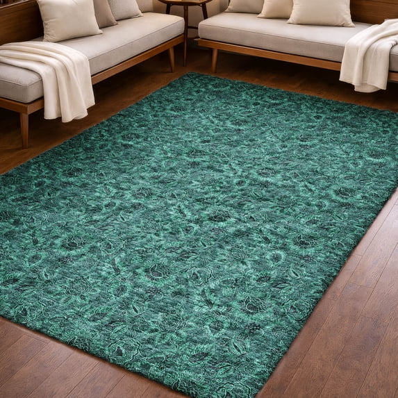 Addison Rugs Dream Shag Premium Machine Washable Transitional Floral Teal Rectangle Rug, 10' x 14'