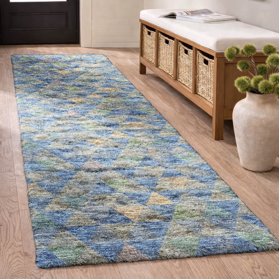 Addison Rugs Dream Shag Premium Machine Washable Transitional Geometric Blue Runner Rug, 2'3" x 7'6"